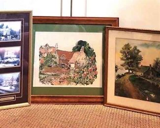 Thomas Kincaid Print, Needlepoint Vintage Picture All of Homes  Cottages