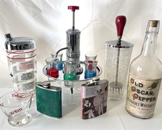 Vintage Barware Chrome Liquor Dispenser, Cocktail Shaker,  More
