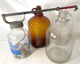 Vintage Clorox Amber Glass Jug, Two Clear Gallon Jugs, Hudson Hydra Gun
