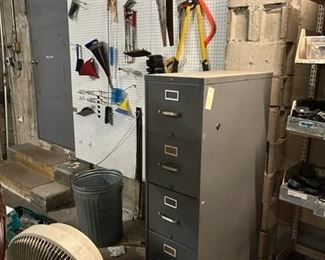 filing cabinet and fan
