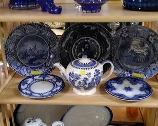 Cobalt glass (some are cut-to-clear), Flow Blue china, Wedgewood