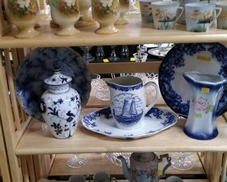 Porcelain lemonade and chocolate sets, more flow blue china