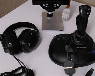 Logistics G Artemis Head Phones, Microsoft Sidewinder Pro Flight Simulation Wired, LCD Digital Microscope