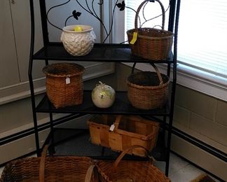 Metal Baker's Rack, Antique Baskets