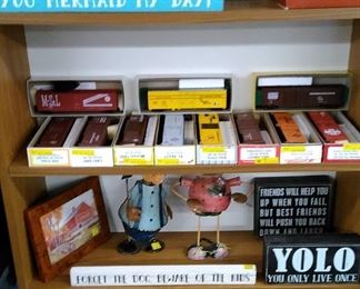 Train cars and various great decorative items for your home.