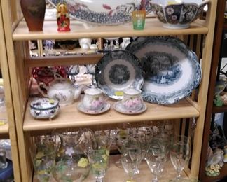 More Asian items, Virginia platter and plate on middle shelf, 