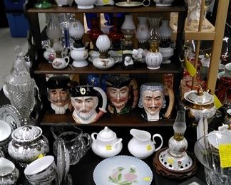 Great collection of mini oil lamps, Toby mugs