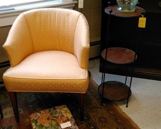 Boudoir chair, rolling foot stool, great Asian Rug 