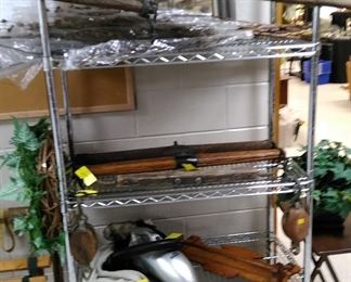 Antique single trees, shark vac, artificial flora 