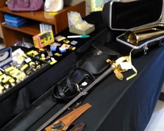 Naval sward with case and belt, Bugle, men's jewelry , etc.