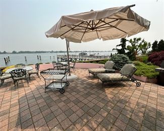 OUTDOOR CHAISE, CARTS, TABLE W/CHAIRS-UMBRELLA NOT INCLUDED