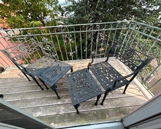 TWO CHAIRS, TWO SIDE TABLES BLACK CAST ALUMIUM SET