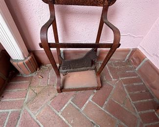 ANTIQUE DOOR STOPPER W/ ANTIQUE OPEN UMBRELLA STAND