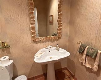 DECORTOR MIRROR, FRENCH PORCELAIN PEDESTAL SINK . TOILET BOWL