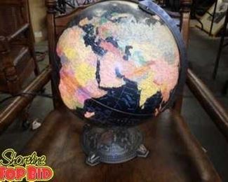 Globemaster Dark Blue Metal Base Light Up Globe, Excellent Condition