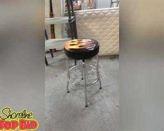 Man Cave Chrome with Cushion Stool with Flames