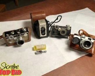 Collection of four vintage Argus cameras and vintage Kopil Camera selftimer model DTE for Argus