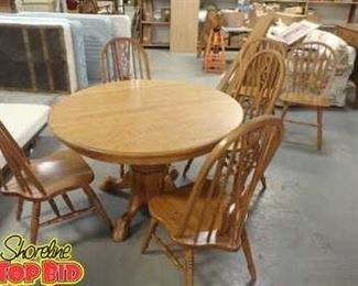 Solid Oak Dining Room Table Set 4 Winsor Style Chairs