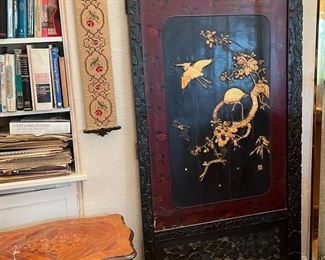 Magnificent, two piece antique Japanese, inlaid folding screen