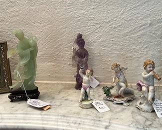 Dresden and hardstone carved figurines