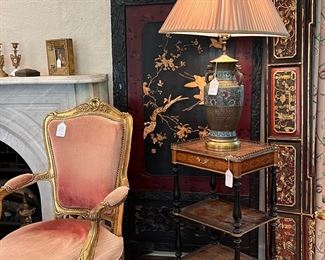 Superb antique French single drawer, stand with parquetry inlay