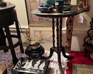 Wonderful vintage mother of pearl inlay smoking set