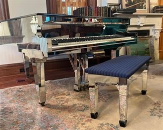 GLAMOROUS MIRRORED ARTIST PAINTED PIANO