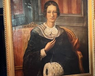 WONDERFUL ANTIQUE PRIMITIVE PORTRAIT OF A SOUTHERN LADY (IDENTIFIED SITTER ON BACK)