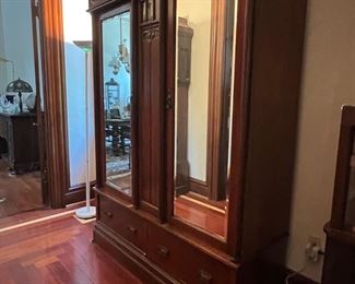 SPECTACULAR ANTIQUE KNOCK DOWN WARDROBE WITH MIRRORED DOORS FROM THE 1890'S... LOTS MORE PICTURES COMING SOON