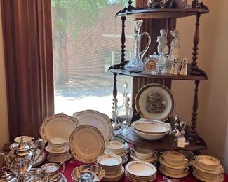 MORE LOVELY VINTAGE CHINA, SILVER PLATE AND KNICH KNACK SHELF
