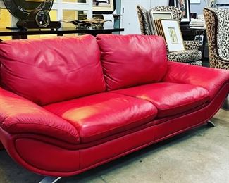 Red Leather Gondola Sofa Orlando Estate Auction