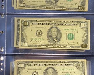 These vintage $100 Dollar Bills are for sale! Please text or call 703-268-9529 or email tysonsjewelry@yahoo.com for inquiries.