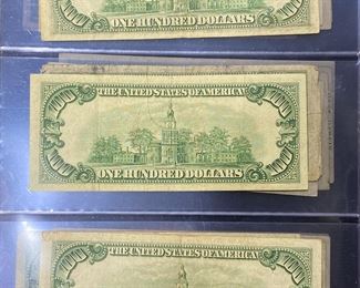 These vintage $100 Dollar Bills are for sale! Please text or call 703-268-9529 or email tysonsjewelry@yahoo.com for inquiries.