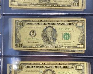 These vintage $100 Dollar Bills are for sale! Please text or call 703-268-9529 or email tysonsjewelry@yahoo.com for inquiries.