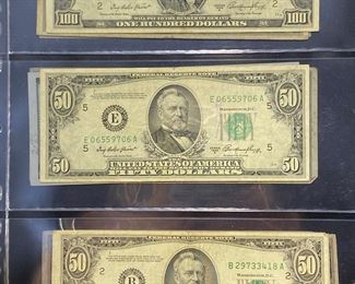 These vintage $50 & $100 Dollar Bills are for sale! Please text or call 703-268-9529 or email tysonsjewelry@yahoo.com for inquiries.