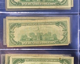 These vintage $100 Dollar Bills are for sale! Please text or call 703-268-9529 or email tysonsjewelry@yahoo.com for inquiries.