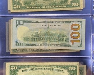 These vintage $50 & $100 Dollar Bills are for sale! Please text or call 703-268-9529 or email tysonsjewelry@yahoo.com for inquiries..