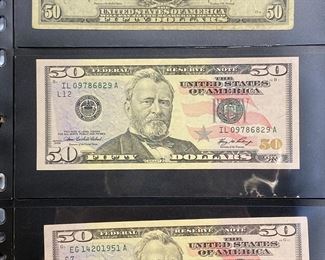 These vintage $50 Dollar Bills are for sale! Please text or call 703-268-9529 or email tysonsjewelry@yahoo.com for inquiries.
