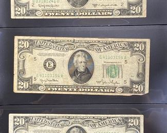 These vintage $20 Dollar Bills are for sale! Please text or call 703-268-9529 or email tysonsjewelry@yahoo.com for inquiries.