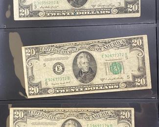 These vintage $20 Dollar Bills are for sale! Please text or call 703-268-9529 or email tysonsjewelry@yahoo.com for inquiries.