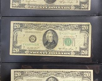 These vintage $20 Dollar Bills are for sale! Please text or call 703-268-9529 or email tysonsjewelry@yahoo.com for inquiries.