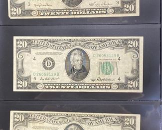 These vintage $20 Dollar Bills are for sale! Please text or call 703-268-9529 or email tysonsjewelry@yahoo.com for inquiries.