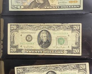 These vintage $20 Dollar Bills are for sale! Please text or call 703-268-9529 or email tysonsjewelry@yahoo.com for inquiries.