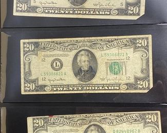 These vintage $20 Dollar Bills are for sale! Please text or call 703-268-9529 or email tysonsjewelry@yahoo.com for inquiries.