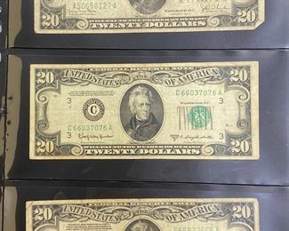 These vintage $20 Dollar Bills are for sale! Please text or call 703-268-9529 or email tysonsjewelry@yahoo.com for inquiries.