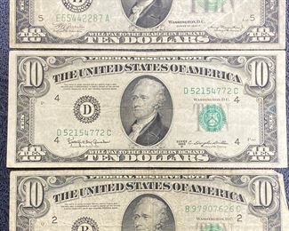 These vintage $10 Dollar Bills are for sale! Please text or call 703-268-9529 or email tysonsjewelry@yahoo.com for inquiries.