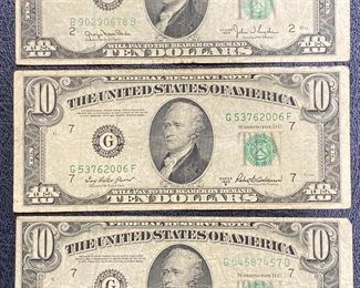 These vintage $10 Dollar Bills are for sale! Please text or call 703-268-9529 or email tysonsjewelry@yahoo.com for inquiries.