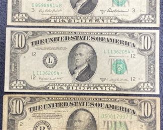 These vintage $10 Dollar Bills are for sale! Please text or call 703-268-9529 or email tysonsjewelry@yahoo.com for inquiries.