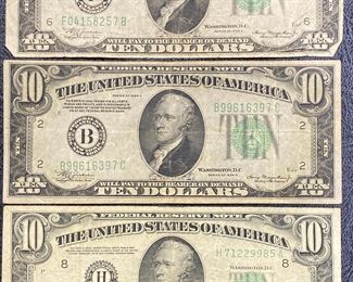 These vintage $10 Dollar Bills are for sale! Please text or call 703-268-9529 or email tysonsjewelry@yahoo.com for inquiries.