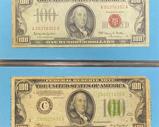 These vintage $100 Dollar Bills are for sale! Please text or call 703-268-9529 or email tysonsjewelry@yahoo.com for inquiries.
